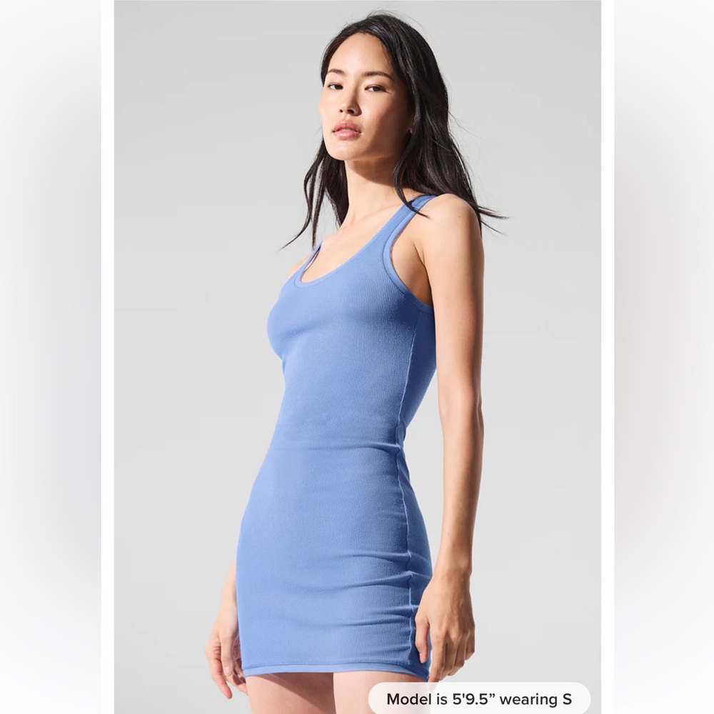 Alo Ribbed Mesh Secret Dress M Crystal Clear Blue